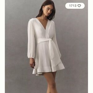 Milly Liv Long-Sleeve V-Neck Pleated Belted Mini Dress